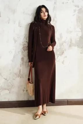 Wool Blend Long Sleeve Mock Neck Sweater Dress with Bow
