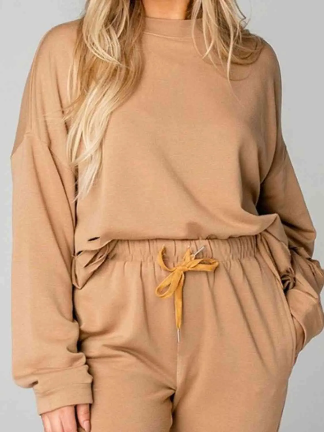 Worn Out Look Distressed Sweatshirt and Joggers Set