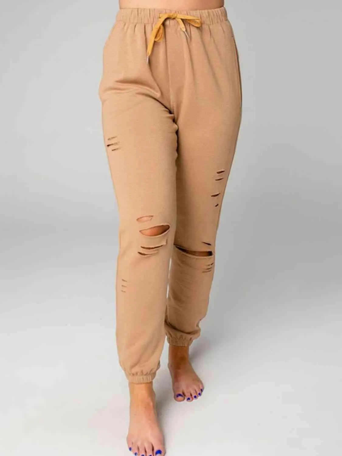 Worn Out Look Distressed Sweatshirt and Joggers Set