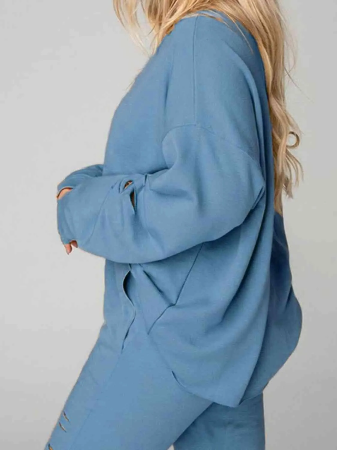 Worn Out Look Distressed Sweatshirt and Joggers Set