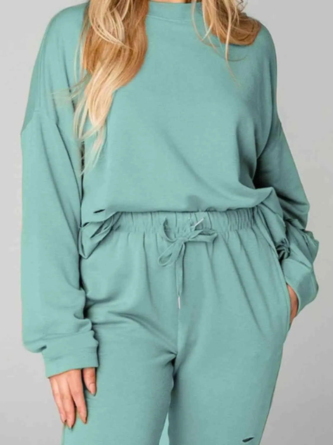 Worn Out Look Distressed Sweatshirt and Joggers Set