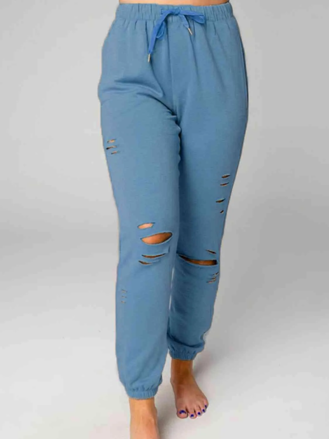 Worn Out Look Distressed Sweatshirt and Joggers Set