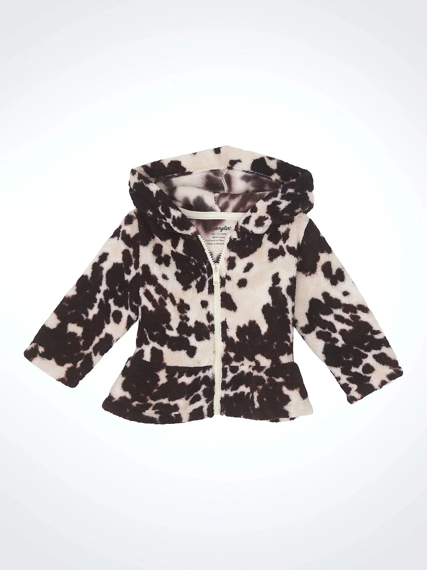 Wrangler Girl's Cow Ruffle Hem Sherpa Zip Jacket